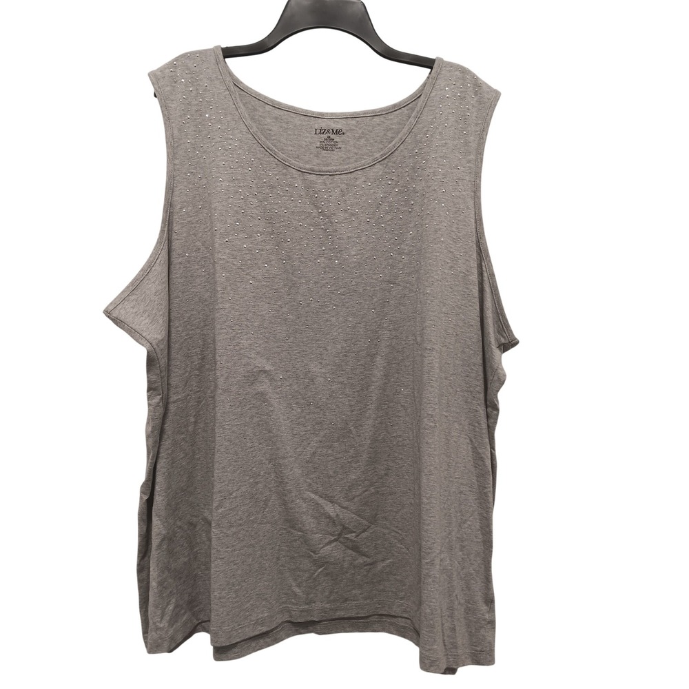 Liz & Me Womens 3X Gray Rhinestone Embellished Scoop Neck Tank Top NWT 26/28W